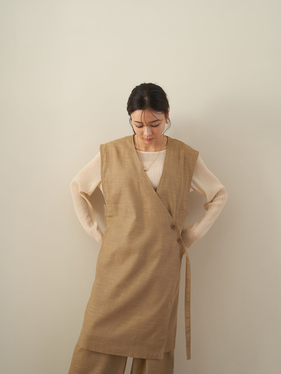 linen layered long vest ( set up )