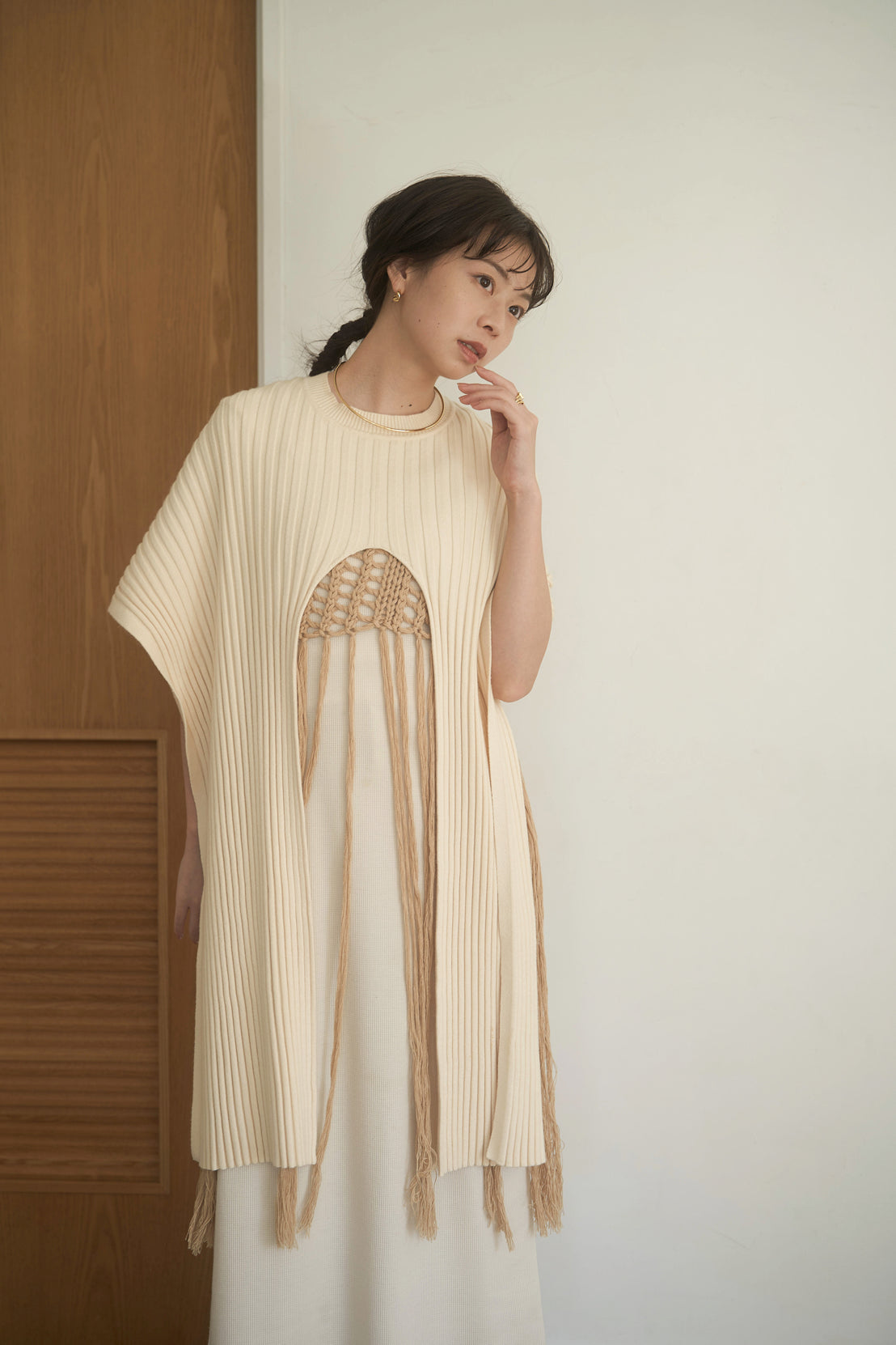 nuyuh rib knit poncho one piece - ニット/セーター